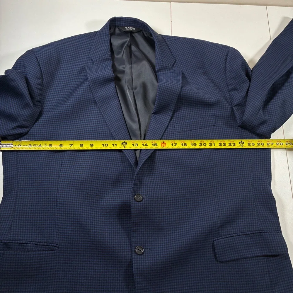 Jos A Bank Sport Coat 52L Blue Houndstooth 100% Wool Traditional Modern Blazer